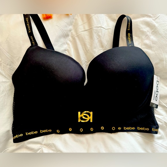 Black Gold NWT BEBE underwire bra 6 clasps for comfort hold 38DD - Picture 1 of 5